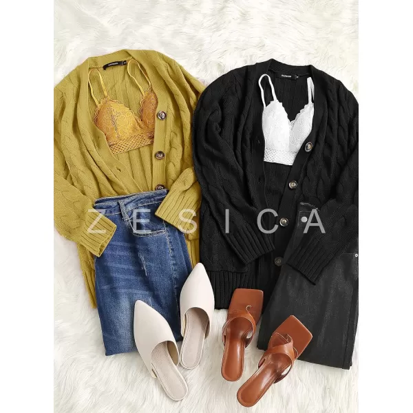 imageZESICA Womens 2023 Fall Casual Long Sleeve Button Down Open Front Cable Knit Cardigan Sweater CoatBlack2