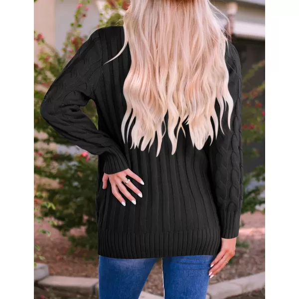 imageZESICA Womens 2023 Fall Casual Long Sleeve Button Down Open Front Cable Knit Cardigan Sweater CoatBlack2