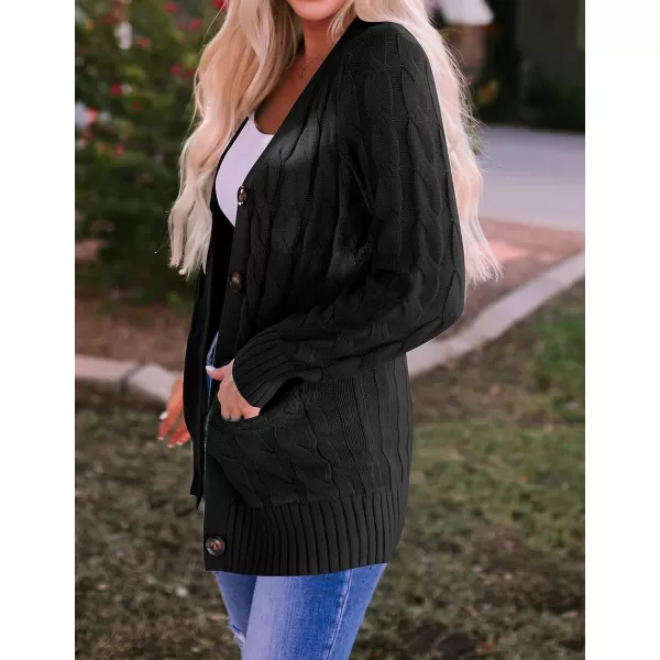 imageZESICA Womens 2023 Fall Casual Long Sleeve Button Down Open Front Cable Knit Cardigan Sweater CoatBlack2