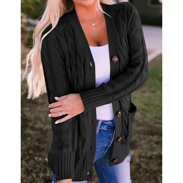 imageZESICA Womens 2023 Fall Casual Long Sleeve Button Down Open Front Cable Knit Cardigan Sweater CoatBlack2