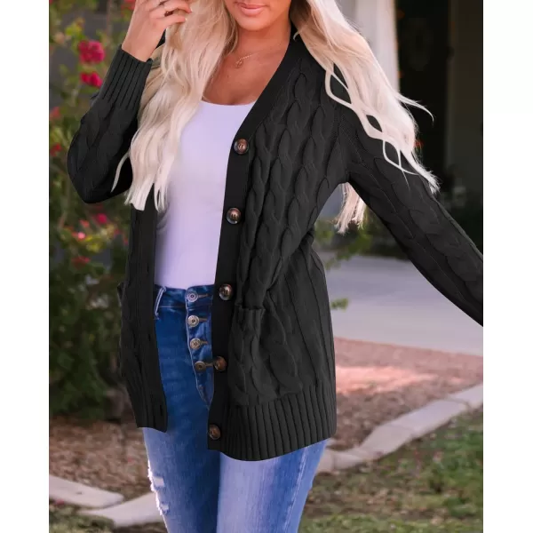 imageZESICA Womens 2023 Fall Casual Long Sleeve Button Down Open Front Cable Knit Cardigan Sweater CoatBlack2