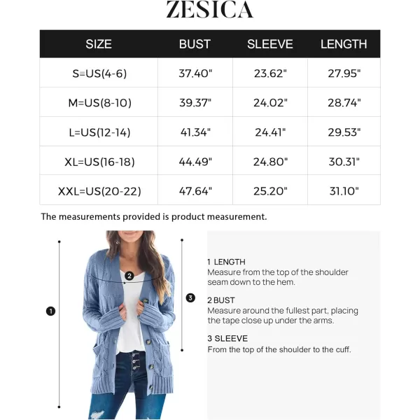 imageZESICA Womens 2023 Fall Casual Long Sleeve Button Down Open Front Cable Knit Cardigan Sweater CoatBlue