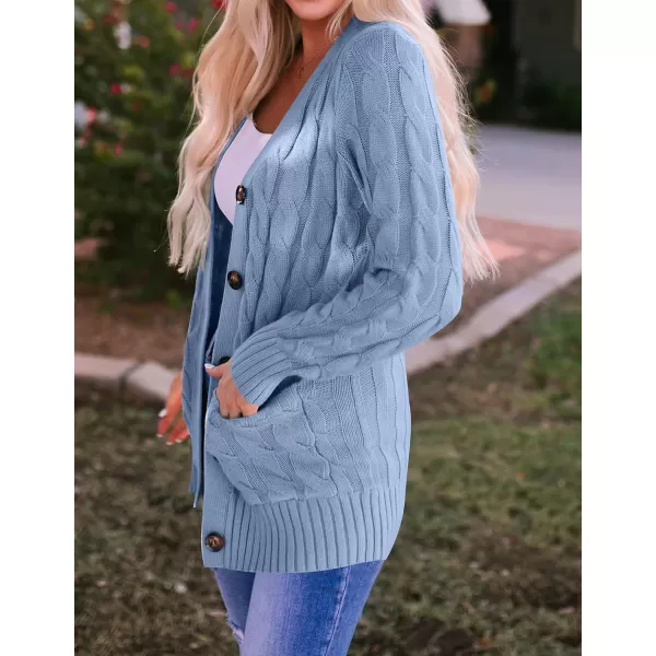 imageZESICA Womens 2023 Fall Casual Long Sleeve Button Down Open Front Cable Knit Cardigan Sweater CoatBlue