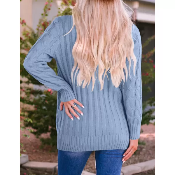 imageZESICA Womens 2023 Fall Casual Long Sleeve Button Down Open Front Cable Knit Cardigan Sweater CoatBlue