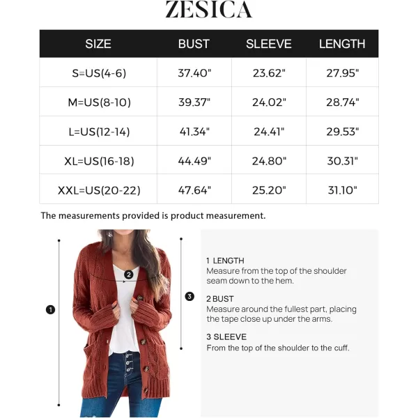 imageZESICA Womens 2023 Fall Casual Long Sleeve Button Down Open Front Cable Knit Cardigan Sweater CoatBrown
