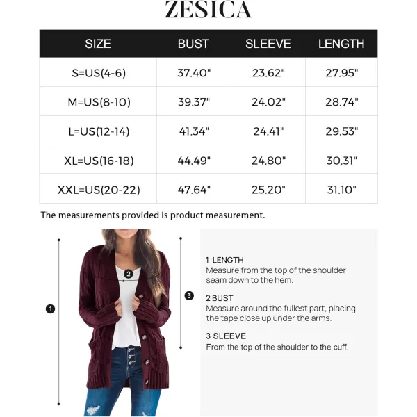 imageZESICA Womens 2023 Fall Casual Long Sleeve Button Down Open Front Cable Knit Cardigan Sweater CoatBurgundy
