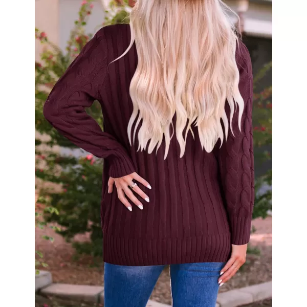 imageZESICA Womens 2023 Fall Casual Long Sleeve Button Down Open Front Cable Knit Cardigan Sweater CoatBurgundy