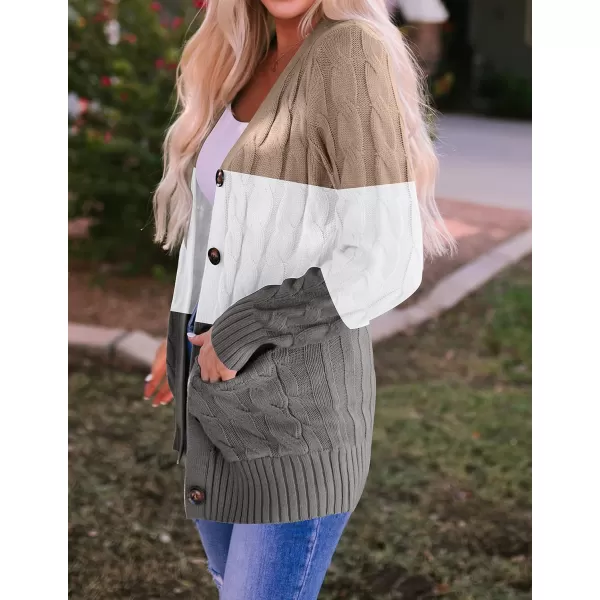 imageZESICA Womens 2023 Fall Casual Long Sleeve Button Down Open Front Cable Knit Cardigan Sweater CoatCamel