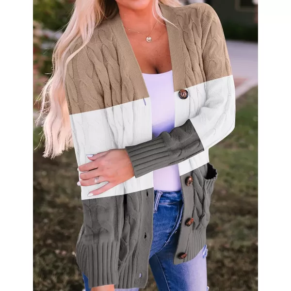 imageZESICA Womens 2023 Fall Casual Long Sleeve Button Down Open Front Cable Knit Cardigan Sweater CoatCamel