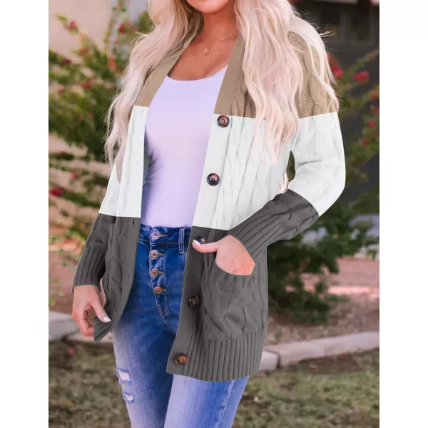 imageZESICA Womens 2023 Fall Casual Long Sleeve Button Down Open Front Cable Knit Cardigan Sweater CoatCamel