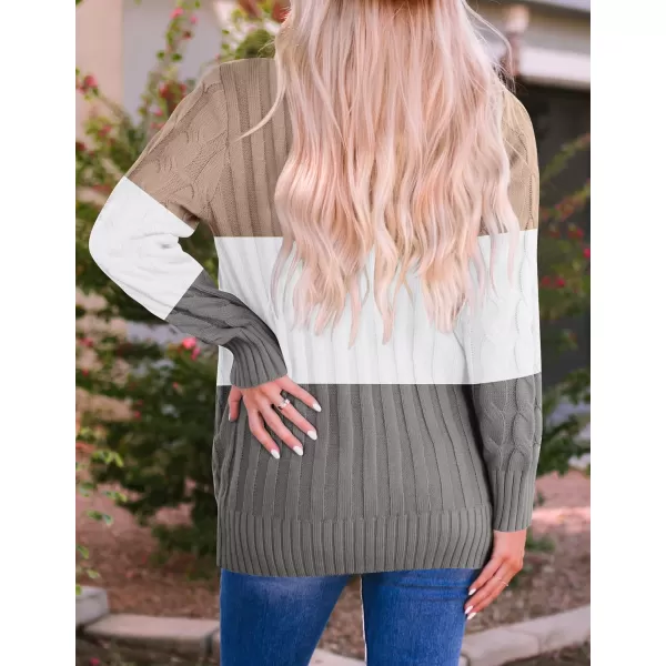 imageZESICA Womens 2023 Fall Casual Long Sleeve Button Down Open Front Cable Knit Cardigan Sweater CoatCamel
