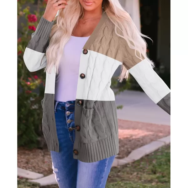imageZESICA Womens 2023 Fall Casual Long Sleeve Button Down Open Front Cable Knit Cardigan Sweater CoatCamel