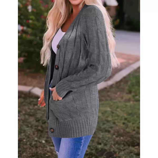 imageZESICA Womens 2023 Fall Casual Long Sleeve Button Down Open Front Cable Knit Cardigan Sweater CoatCharcoal