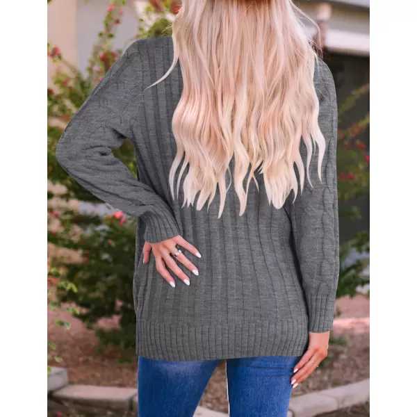 imageZESICA Womens 2023 Fall Casual Long Sleeve Button Down Open Front Cable Knit Cardigan Sweater CoatCharcoal