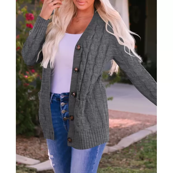 imageZESICA Womens 2023 Fall Casual Long Sleeve Button Down Open Front Cable Knit Cardigan Sweater CoatCharcoal
