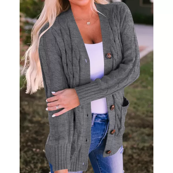 imageZESICA Womens 2023 Fall Casual Long Sleeve Button Down Open Front Cable Knit Cardigan Sweater CoatCharcoal