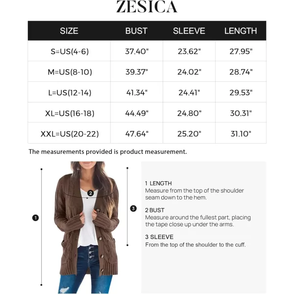 imageZESICA Womens 2023 Fall Casual Long Sleeve Button Down Open Front Cable Knit Cardigan Sweater CoatCoffee