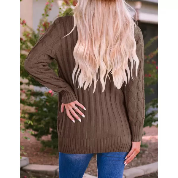 imageZESICA Womens 2023 Fall Casual Long Sleeve Button Down Open Front Cable Knit Cardigan Sweater CoatCoffee