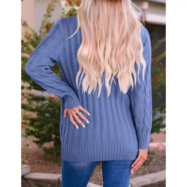 imageZESICA Womens 2023 Fall Casual Long Sleeve Button Down Open Front Cable Knit Cardigan Sweater CoatDustyblue
