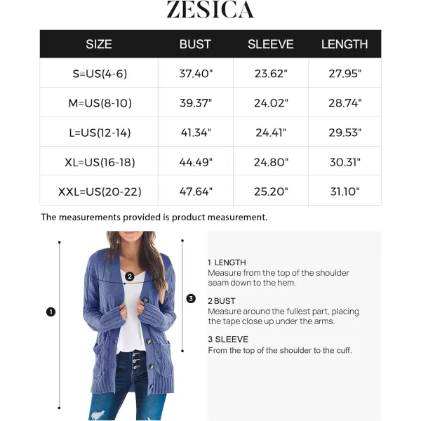 imageZESICA Womens 2023 Fall Casual Long Sleeve Button Down Open Front Cable Knit Cardigan Sweater CoatDustyblue