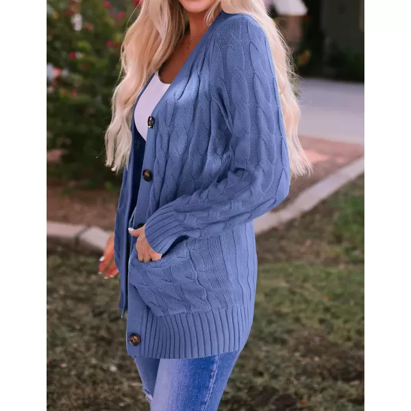 imageZESICA Womens 2023 Fall Casual Long Sleeve Button Down Open Front Cable Knit Cardigan Sweater CoatDustyblue