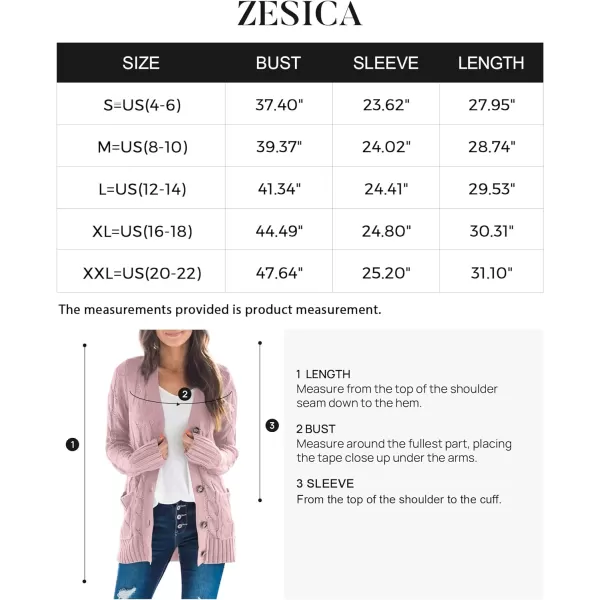 imageZESICA Womens 2023 Fall Casual Long Sleeve Button Down Open Front Cable Knit Cardigan Sweater CoatDustypink