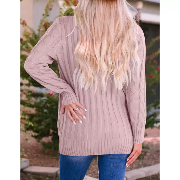 imageZESICA Womens 2023 Fall Casual Long Sleeve Button Down Open Front Cable Knit Cardigan Sweater CoatDustypink