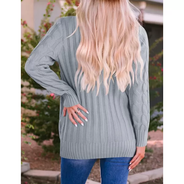 imageZESICA Womens 2023 Fall Casual Long Sleeve Button Down Open Front Cable Knit Cardigan Sweater CoatGrey