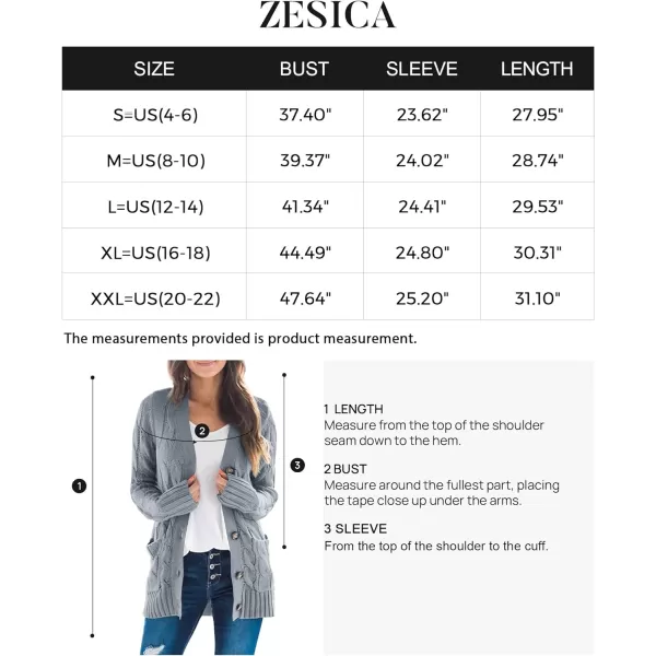 imageZESICA Womens 2023 Fall Casual Long Sleeve Button Down Open Front Cable Knit Cardigan Sweater CoatGrey