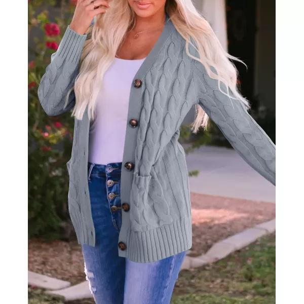imageZESICA Womens 2023 Fall Casual Long Sleeve Button Down Open Front Cable Knit Cardigan Sweater CoatGrey