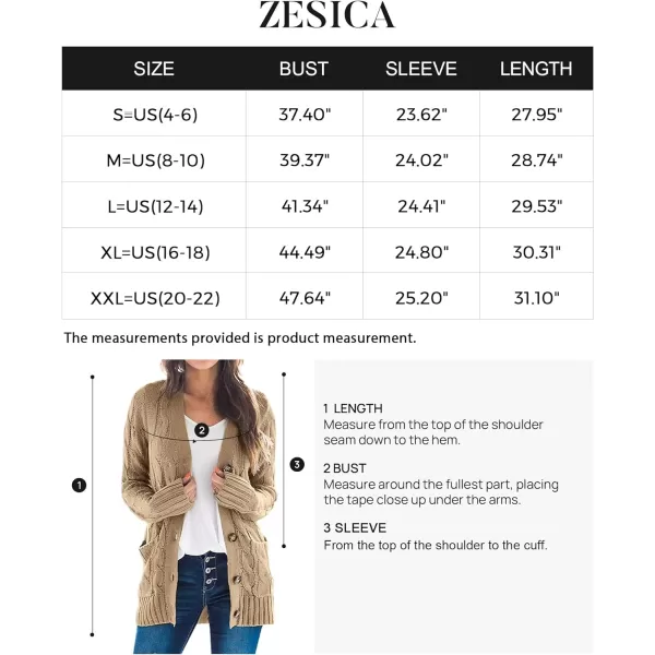 imageZESICA Womens 2023 Fall Casual Long Sleeve Button Down Open Front Cable Knit Cardigan Sweater CoatKhaki