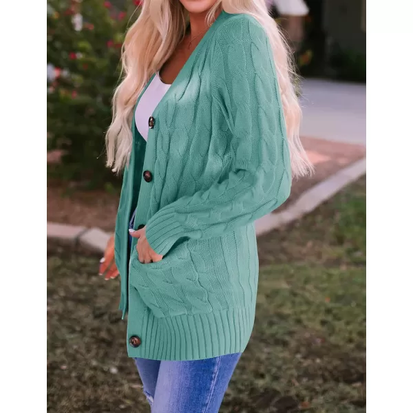 imageZESICA Womens 2023 Fall Casual Long Sleeve Button Down Open Front Cable Knit Cardigan Sweater CoatLakegreen