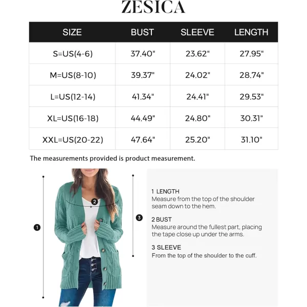 imageZESICA Womens 2023 Fall Casual Long Sleeve Button Down Open Front Cable Knit Cardigan Sweater CoatLakegreen