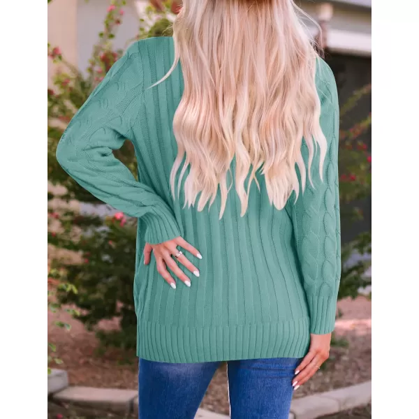 imageZESICA Womens 2023 Fall Casual Long Sleeve Button Down Open Front Cable Knit Cardigan Sweater CoatLakegreen