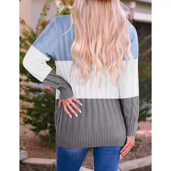 imageZESICA Womens 2023 Fall Casual Long Sleeve Button Down Open Front Cable Knit Cardigan Sweater CoatLightblue