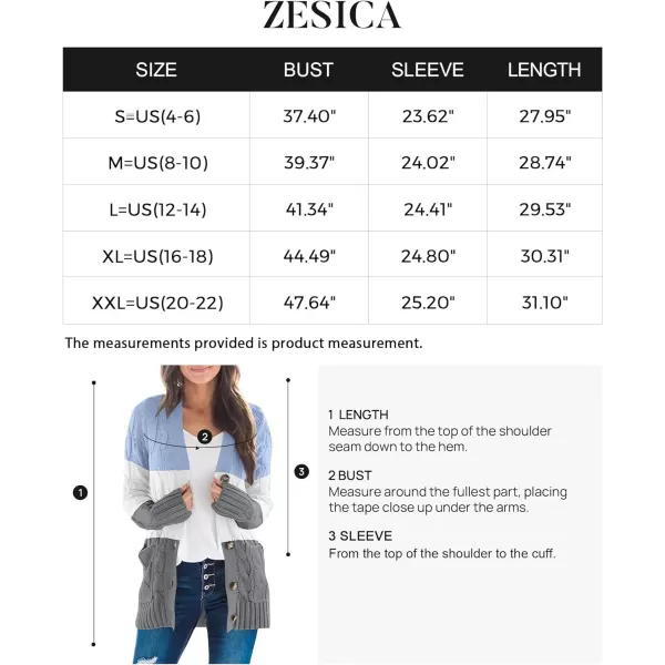imageZESICA Womens 2023 Fall Casual Long Sleeve Button Down Open Front Cable Knit Cardigan Sweater CoatLightblue
