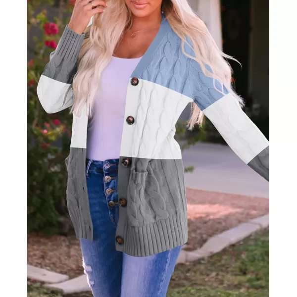 imageZESICA Womens 2023 Fall Casual Long Sleeve Button Down Open Front Cable Knit Cardigan Sweater CoatLightblue
