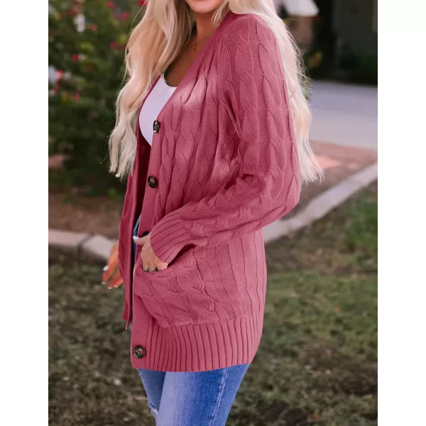 imageZESICA Womens 2023 Fall Casual Long Sleeve Button Down Open Front Cable Knit Cardigan Sweater CoatMaroon