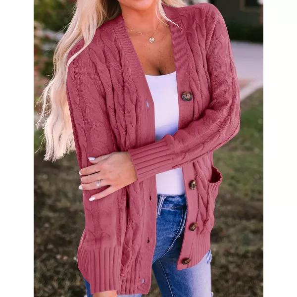 imageZESICA Womens 2023 Fall Casual Long Sleeve Button Down Open Front Cable Knit Cardigan Sweater CoatMaroon
