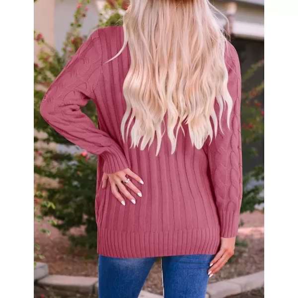 imageZESICA Womens 2023 Fall Casual Long Sleeve Button Down Open Front Cable Knit Cardigan Sweater CoatMaroon