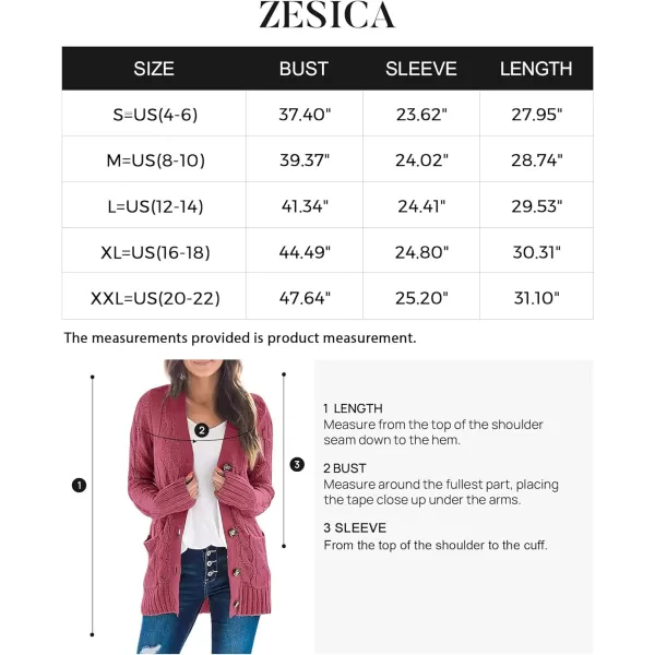 imageZESICA Womens 2023 Fall Casual Long Sleeve Button Down Open Front Cable Knit Cardigan Sweater CoatMaroon