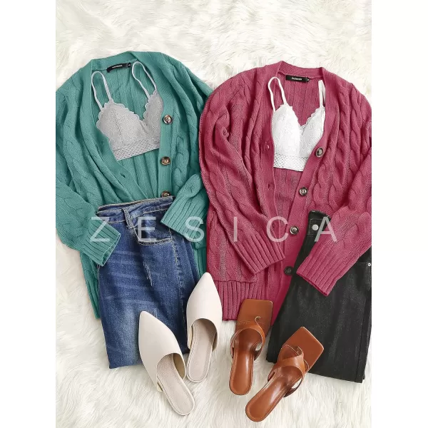 imageZESICA Womens 2023 Fall Casual Long Sleeve Button Down Open Front Cable Knit Cardigan Sweater CoatMaroon