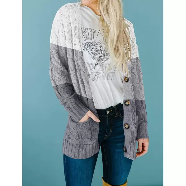 imageZESICA Womens 2023 Fall Casual Long Sleeve Button Down Open Front Cable Knit Cardigan Sweater CoatMiddlegrey