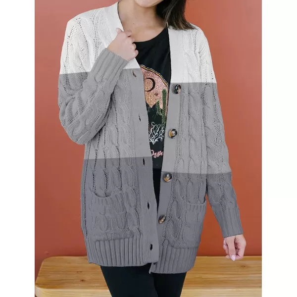 imageZESICA Womens 2023 Fall Casual Long Sleeve Button Down Open Front Cable Knit Cardigan Sweater CoatMiddlegrey