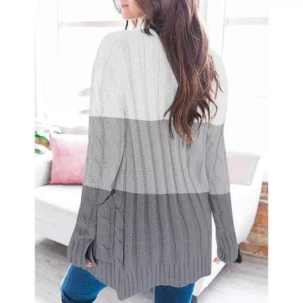imageZESICA Womens 2023 Fall Casual Long Sleeve Button Down Open Front Cable Knit Cardigan Sweater CoatMiddlegrey