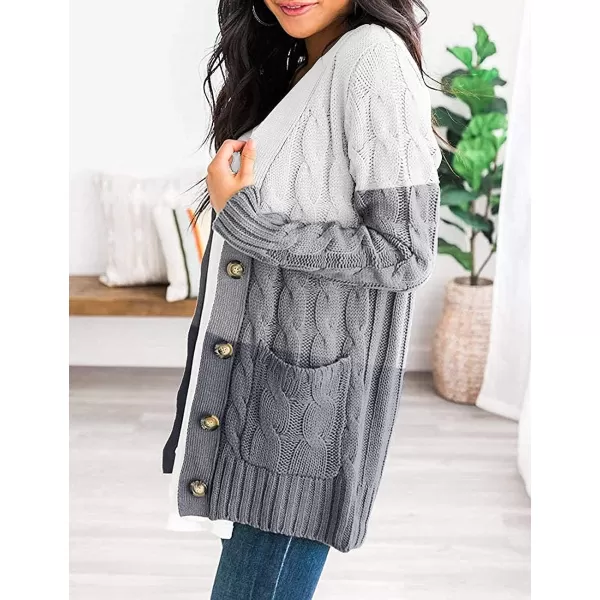 imageZESICA Womens 2023 Fall Casual Long Sleeve Button Down Open Front Cable Knit Cardigan Sweater CoatMiddlegrey