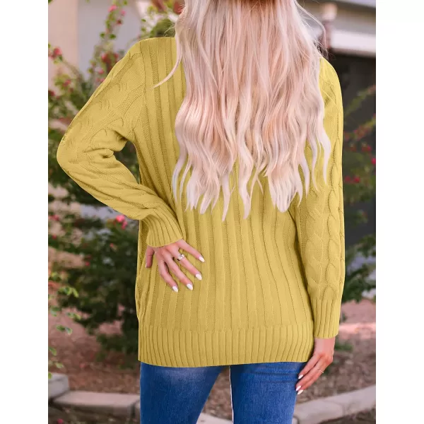 imageZESICA Womens 2023 Fall Casual Long Sleeve Button Down Open Front Cable Knit Cardigan Sweater CoatMustard