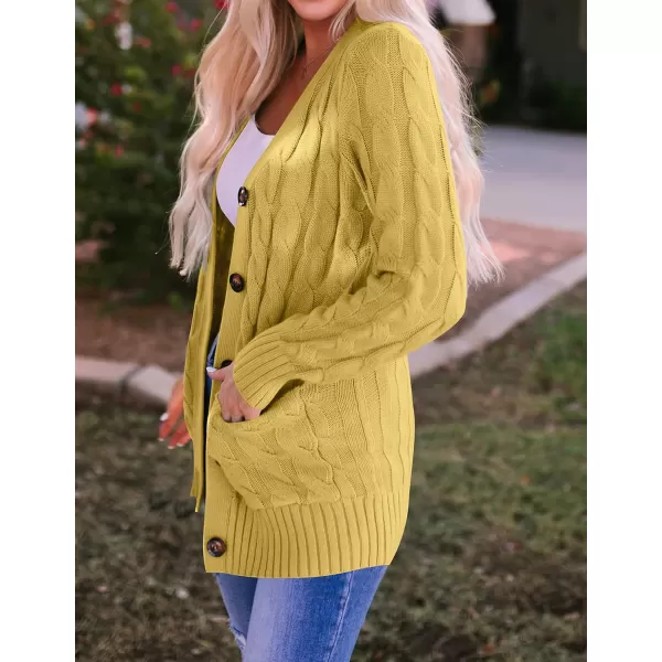 imageZESICA Womens 2023 Fall Casual Long Sleeve Button Down Open Front Cable Knit Cardigan Sweater CoatMustard