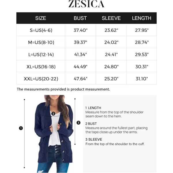 imageZESICA Womens 2023 Fall Casual Long Sleeve Button Down Open Front Cable Knit Cardigan Sweater CoatNavy