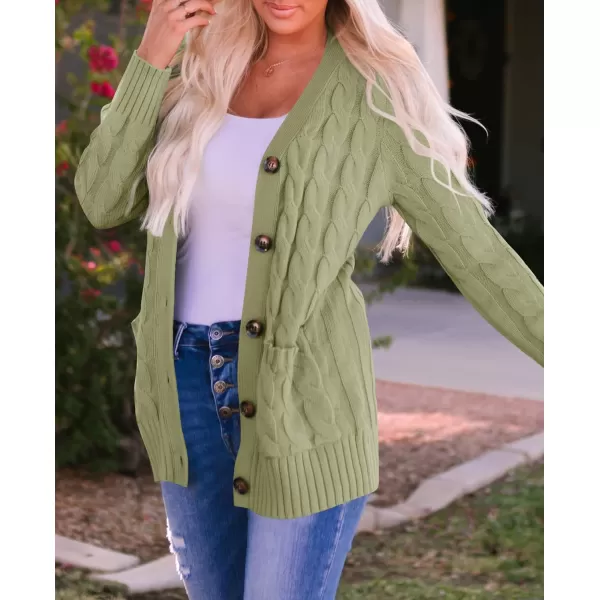 imageZESICA Womens 2023 Fall Casual Long Sleeve Button Down Open Front Cable Knit Cardigan Sweater CoatOlive